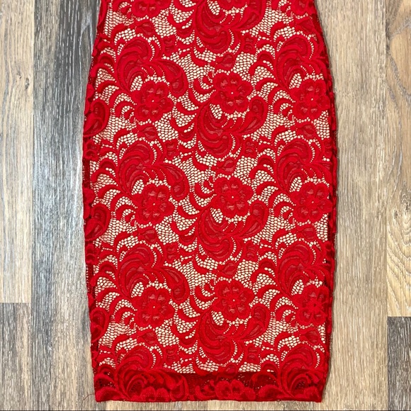 Golden State Los Angeles Red Lace Bodycon Dress - Picture 7 of 8